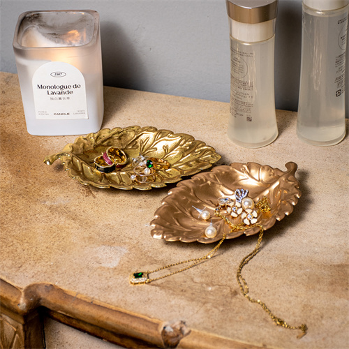 Small Golden Leaf Tray-Vintage Jewelry Tray